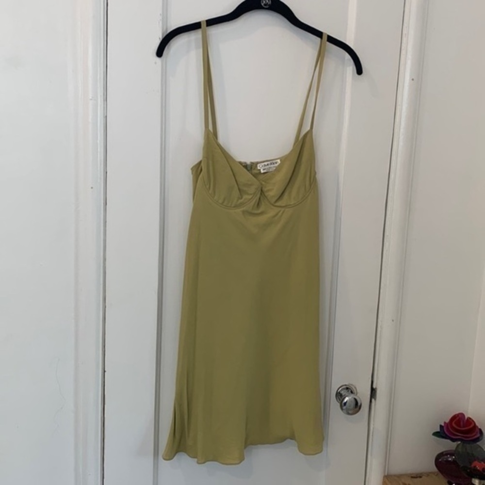 Calvin Klein vintage silk mini green Dress 10